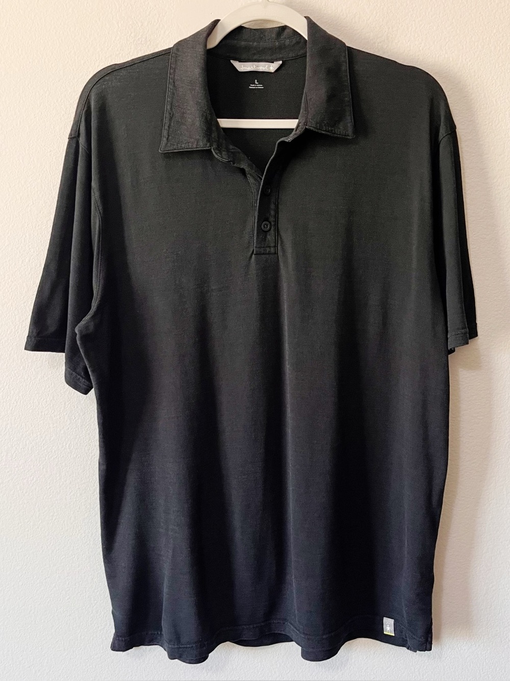 Smartwool Men's Size Large Short Sleeve Wool Blend Polo Shirt Black Outdoor